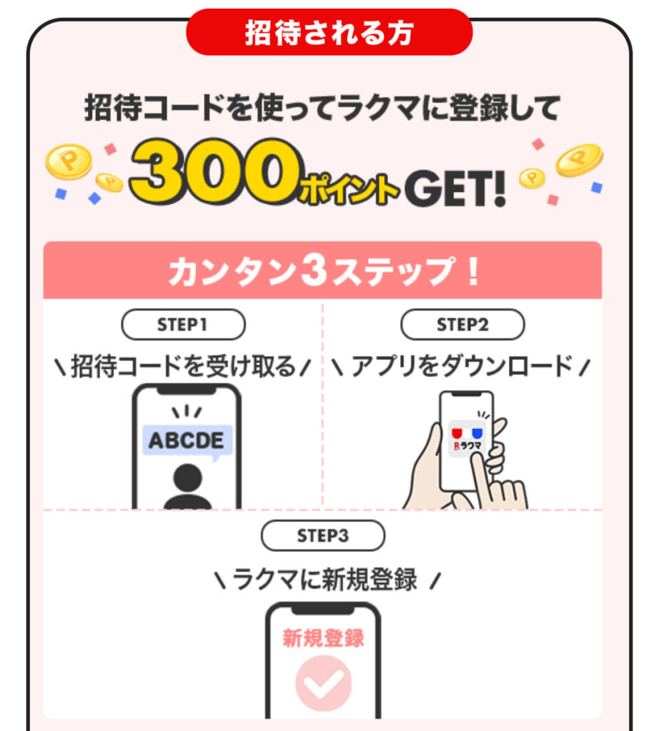 紹介コードを使ってラクマに登録して300ポイントGET!