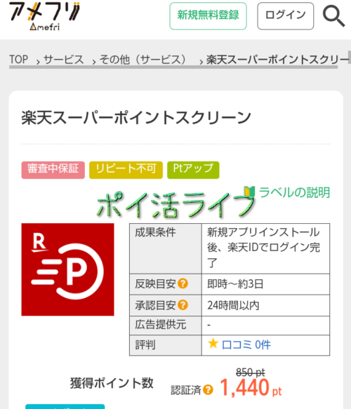 アメフリ 楽天スーパーポイントスクリーン